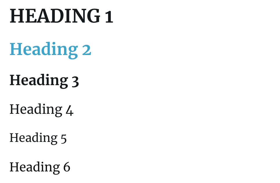 HTML headings 1 to 6